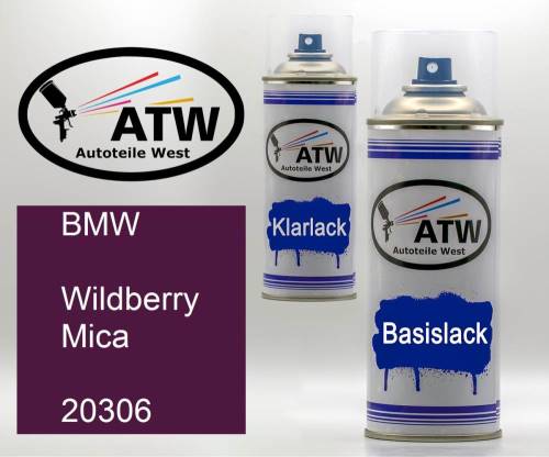 BMW, Wildberry Mica, 20306: 400ml Sprühdose + 400ml Klarlack - Set, von ATW Autoteile West.